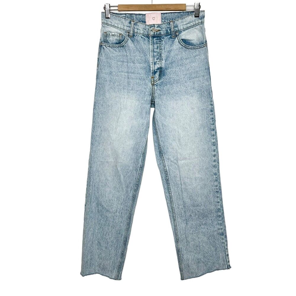 Revice Straight Leg High Rise Jeans Womens Size 26 Light Wash Raw Hem